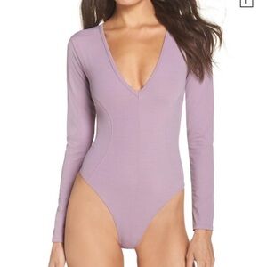 Intimately Free‎ People V Neck Body Suit Lavender Thong Plunge Size Medium